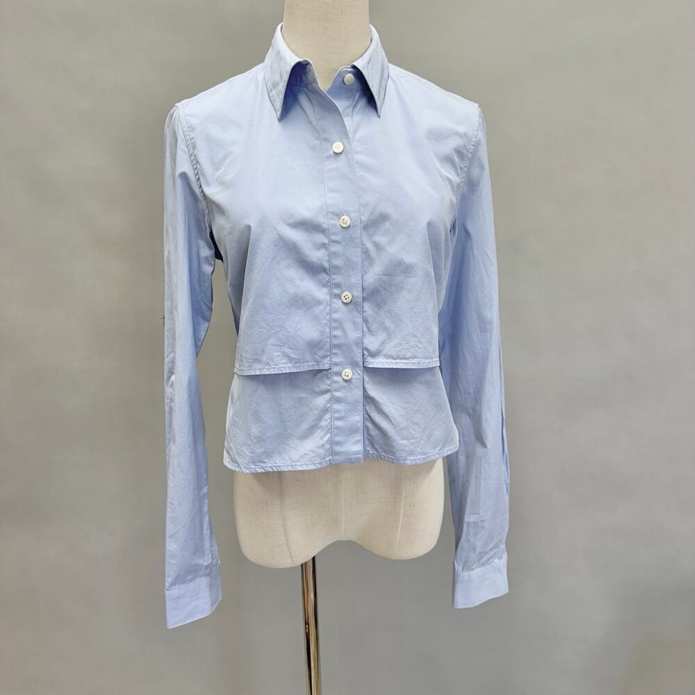 Tome Light Blue‎ Poplin Button-Up Long Sleeve Blouse Open Back Size 2